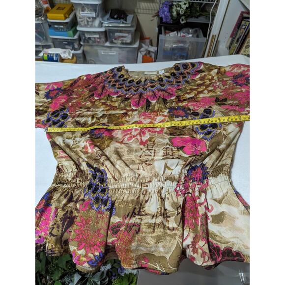 Chicos Sz 2 top Blouson Polyester Lightweight Accent Beading - Picture 10 of 10